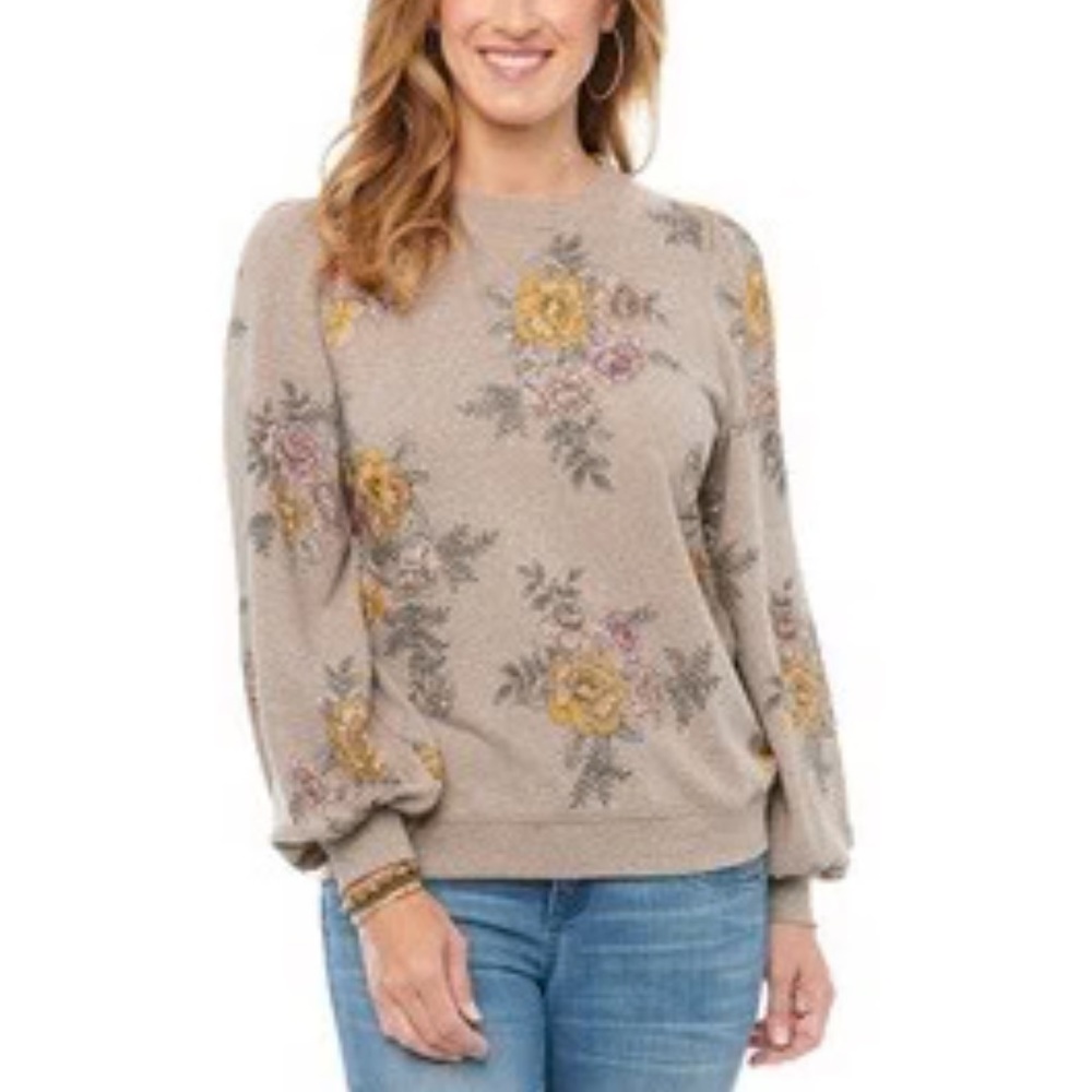 Democracy Gray Floral‎ Sweatshirt Size M H2